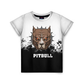 Детская футболка 3D с принтом Pitbull в Белгороде, 100% гипоаллергенный полиэфир | прямой крой, круглый вырез горловины, длина до линии бедер, чуть спущенное плечо, ткань немного тянется | 3d | dog | pitbull | абстракция | животные | краска | собака | черно белый