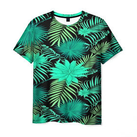 Мужская футболка 3D с принтом Tropical pattern в Белгороде, 100% полиэфир | прямой крой, круглый вырез горловины, длина до линии бедер | 3d | арт | лето | листья | пальмы | текстура | узор | цветы