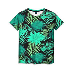 Женская футболка 3D с принтом Tropical pattern в Белгороде, 100% полиэфир ( синтетическое хлопкоподобное полотно) | прямой крой, круглый вырез горловины, длина до линии бедер | 3d | арт | лето | листья | пальмы | текстура | узор | цветы