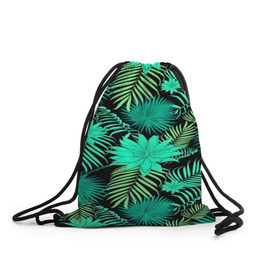 Рюкзак-мешок 3D с принтом Tropical pattern в Белгороде, 100% полиэстер | плотность ткани — 200 г/м2, размер — 35 х 45 см; лямки — толстые шнурки, застежка на шнуровке, без карманов и подкладки | 3d | арт | лето | листья | пальмы | текстура | узор | цветы
