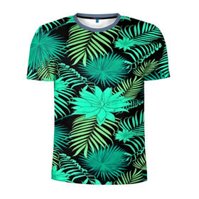 Мужская футболка 3D спортивная с принтом Tropical pattern в Белгороде, 100% полиэстер с улучшенными характеристиками | приталенный силуэт, круглая горловина, широкие плечи, сужается к линии бедра | 3d | арт | лето | листья | пальмы | текстура | узор | цветы