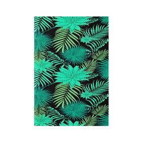 Обложка для паспорта матовая кожа с принтом Tropical pattern в Белгороде, натуральная матовая кожа | размер 19,3 х 13,7 см; прозрачные пластиковые крепления | Тематика изображения на принте: 3d | арт | лето | листья | пальмы | текстура | узор | цветы