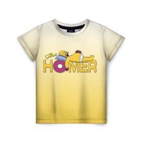 Детская футболка 3D с принтом Гомер Симпсон в Белгороде, 100% гипоаллергенный полиэфир | прямой крой, круглый вырез горловины, длина до линии бедер, чуть спущенное плечо, ткань немного тянется | Тематика изображения на принте: homer | simpsons | гомер | пончик | симпсоны