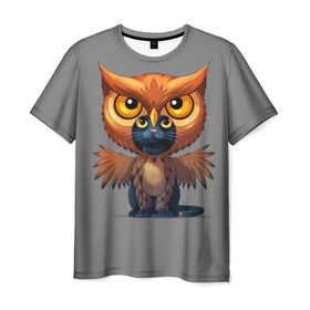 Мужская футболка 3D с принтом Совокот в Белгороде, 100% полиэфир | прямой крой, круглый вырез горловины, длина до линии бедер | cat | craft the world | owl | кот | кошка | птица | сова
