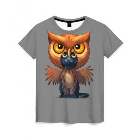 Женская футболка 3D с принтом Совокот в Белгороде, 100% полиэфир ( синтетическое хлопкоподобное полотно) | прямой крой, круглый вырез горловины, длина до линии бедер | cat | craft the world | owl | кот | кошка | птица | сова
