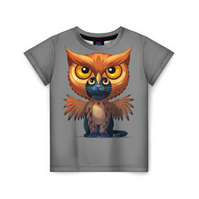 Детская футболка 3D с принтом Совокот в Белгороде, 100% гипоаллергенный полиэфир | прямой крой, круглый вырез горловины, длина до линии бедер, чуть спущенное плечо, ткань немного тянется | cat | craft the world | owl | кот | кошка | птица | сова