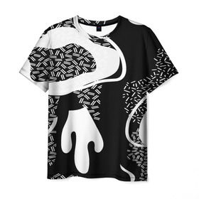 Мужская футболка 3D с принтом Черно-белый узор в Белгороде, 100% полиэфир | прямой крой, круглый вырез горловины, длина до линии бедер | Тематика изображения на принте: abstraction | абстракция | геометрия | грани | линии | полигоны | сочетания | текстура | узоры | черно белый