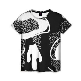 Женская футболка 3D с принтом Черно-белый узор в Белгороде, 100% полиэфир ( синтетическое хлопкоподобное полотно) | прямой крой, круглый вырез горловины, длина до линии бедер | abstraction | абстракция | геометрия | грани | линии | полигоны | сочетания | текстура | узоры | черно белый