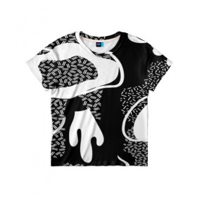 Детская футболка 3D с принтом Черно-белый узор в Белгороде, 100% гипоаллергенный полиэфир | прямой крой, круглый вырез горловины, длина до линии бедер, чуть спущенное плечо, ткань немного тянется | abstraction | абстракция | геометрия | грани | линии | полигоны | сочетания | текстура | узоры | черно белый