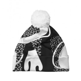 Шапка 3D c помпоном с принтом Черно-белый узор в Белгороде, 100% полиэстер | универсальный размер, печать по всей поверхности изделия | abstraction | абстракция | геометрия | грани | линии | полигоны | сочетания | текстура | узоры | черно белый