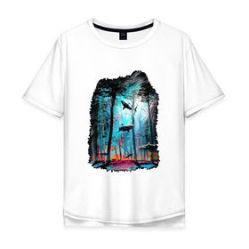 Мужская футболка хлопок Oversize с принтом Подводный мир (лес с акулами) в Белгороде, 100% хлопок | свободный крой, круглый ворот, “спинка” длиннее передней части | пейзаж | сказочный