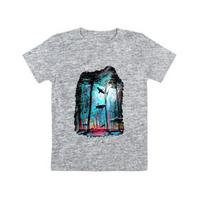 Детская футболка хлопок с принтом Подводный мир (лес с акулами) в Белгороде, 100% хлопок | круглый вырез горловины, полуприлегающий силуэт, длина до линии бедер | Тематика изображения на принте: пейзаж | сказочный