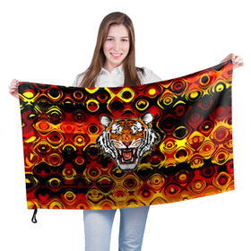 Флаг 3D с принтом Тигр в Белгороде, 100% полиэстер | плотность ткани — 95 г/м2, размер — 67 х 109 см. Принт наносится с одной стороны | 3d | abstraction | tiger | абстракция | голова животного | клыки | котята | кошки | крик | полосатый | тигр