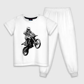Детская пижама хлопок с принтом Мотокросс в Белгороде, 100% хлопок |  брюки и футболка прямого кроя, без карманов, на брюках мягкая резинка на поясе и по низу штанин
 | 3d | арт | байк | краска | мотокросс | мотоцикл | прикольные | цветные