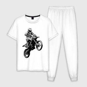 Мужская пижама хлопок с принтом Мотокросс в Белгороде, 100% хлопок | брюки и футболка прямого кроя, без карманов, на брюках мягкая резинка на поясе и по низу штанин
 | 3d | арт | байк | краска | мотокросс | мотоцикл | прикольные | цветные