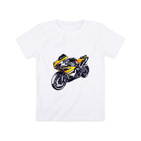 Детская футболка хлопок с принтом Yamaha R1 в Белгороде, 100% хлопок | круглый вырез горловины, полуприлегающий силуэт, длина до линии бедер | 3d | r1 | yamaha | арт | байк | краска | мотокросс | мотоцикл | прикольные | цветные