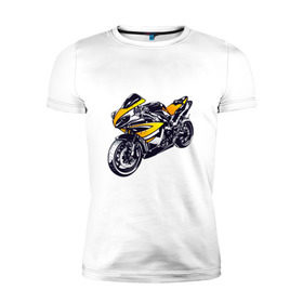 Мужская футболка премиум с принтом Yamaha R1 в Белгороде, 92% хлопок, 8% лайкра | приталенный силуэт, круглый вырез ворота, длина до линии бедра, короткий рукав | 3d | r1 | yamaha | арт | байк | краска | мотокросс | мотоцикл | прикольные | цветные