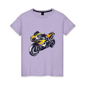 Женская футболка хлопок с принтом Yamaha R1 в Белгороде, 100% хлопок | прямой крой, круглый вырез горловины, длина до линии бедер, слегка спущенное плечо | 3d | r1 | yamaha | арт | байк | краска | мотокросс | мотоцикл | прикольные | цветные