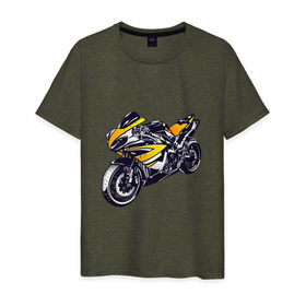 Мужская футболка хлопок с принтом Yamaha R1 в Белгороде, 100% хлопок | прямой крой, круглый вырез горловины, длина до линии бедер, слегка спущенное плечо. | 3d | r1 | yamaha | арт | байк | краска | мотокросс | мотоцикл | прикольные | цветные