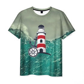 Мужская футболка 3D с принтом Морской в Белгороде, 100% полиэфир | прямой крой, круглый вырез горловины, длина до линии бедер | Тематика изображения на принте: 3d | blue | брызги | вмф | вода | военный | волны | исторический | капли | корабль | лето | море | моряк | океан | природа | фрегат | шторм