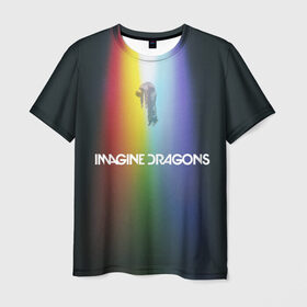 Мужская футболка 3D с принтом Imagine Dragons в Белгороде, 100% полиэфир | прямой крой, круглый вырез горловины, длина до линии бедер | Тематика изображения на принте: demons | evolve | mirrors | radioactive | драконы | космос | музыка | нло | ночь | поп | радуга | рок | свет