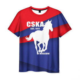Мужская футболка 3D с принтом CSKA est. 1911 в Белгороде, 100% полиэфир | прямой крой, круглый вырез горловины, длина до линии бедер | армейцы | болельщик | кони | красно синие | фанат | футбол | футболист | цска