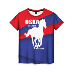 Женская футболка 3D с принтом CSKA est. 1911 в Белгороде, 100% полиэфир ( синтетическое хлопкоподобное полотно) | прямой крой, круглый вырез горловины, длина до линии бедер | Тематика изображения на принте: армейцы | болельщик | кони | красно синие | фанат | футбол | футболист | цска