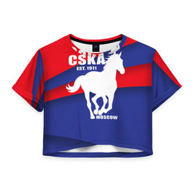 Женская футболка 3D укороченная с принтом CSKA est. 1911 в Белгороде, 100% полиэстер | круглая горловина, длина футболки до линии талии, рукава с отворотами | армейцы | болельщик | кони | красно синие | фанат | футбол | футболист | цска