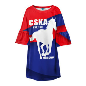 Детское платье 3D с принтом CSKA est. 1911 в Белгороде, 100% полиэстер | прямой силуэт, чуть расширенный к низу. Круглая горловина, на рукавах — воланы | армейцы | болельщик | кони | красно синие | фанат | футбол | футболист | цска