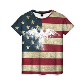 Женская футболка 3D с принтом Флаг США с белым орлом в Белгороде, 100% полиэфир ( синтетическое хлопкоподобное полотно) | прямой крой, круглый вырез горловины, длина до линии бедер | usa | америка | американец | америки | звездно полосатый | необычный | нью йорк | орел | соединенные | сша | флаг | штаты | янки