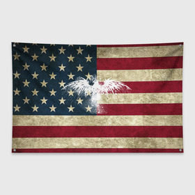 Флаг-баннер с принтом Флаг США с белым орлом в Белгороде, 100% полиэстер | размер 67 х 109 см, плотность ткани — 95 г/м2; по краям флага есть четыре люверса для крепления | Тематика изображения на принте: usa | америка | американец | америки | звездно полосатый | необычный | нью йорк | орел | соединенные | сша | флаг | штаты | янки