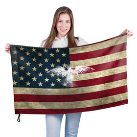 Флаг 3D с принтом Флаг США с белым орлом в Белгороде, 100% полиэстер | плотность ткани — 95 г/м2, размер — 67 х 109 см. Принт наносится с одной стороны | Тематика изображения на принте: usa | америка | американец | америки | звездно полосатый | необычный | нью йорк | орел | соединенные | сша | флаг | штаты | янки
