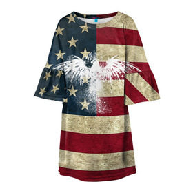 Детское платье 3D с принтом Флаг США с белым орлом в Белгороде, 100% полиэстер | прямой силуэт, чуть расширенный к низу. Круглая горловина, на рукавах — воланы | usa | америка | американец | америки | звездно полосатый | необычный | нью йорк | орел | соединенные | сша | флаг | штаты | янки
