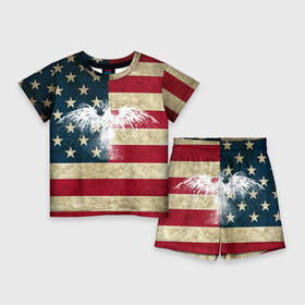 Детский костюм с шортами 3D с принтом Флаг США с белым орлом в Белгороде,  |  | usa | америка | американец | америки | звездно полосатый | необычный | нью йорк | орел | соединенные | сша | флаг | штаты | янки