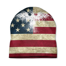 Шапка 3D с принтом Флаг США с белым орлом в Белгороде, 100% полиэстер | универсальный размер, печать по всей поверхности изделия | usa | америка | американец | америки | звездно полосатый | необычный | нью йорк | орел | соединенные | сша | флаг | штаты | янки