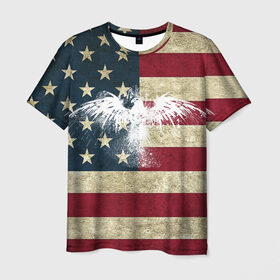 Мужская футболка 3D с принтом Флаг США с белым орлом в Белгороде, 100% полиэфир | прямой крой, круглый вырез горловины, длина до линии бедер | usa | америка | американец | америки | звездно полосатый | необычный | нью йорк | орел | соединенные | сша | флаг | штаты | янки