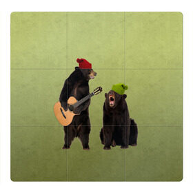 Магнитный плакат 3Х3 с принтом 2 медведя и гитара в Белгороде, Полимерный материал с магнитным слоем | 9 деталей размером 9*9 см | животные | музыка