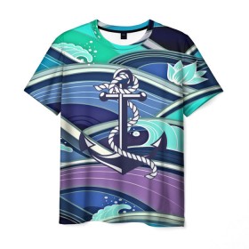 Мужская футболка 3D с принтом Моряк в Белгороде, 100% полиэфир | прямой крой, круглый вырез горловины, длина до линии бедер | blue | брызги | вмф | вода | военный | волны | капли | море | океан