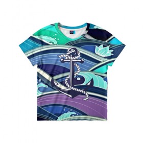 Детская футболка 3D с принтом Моряк в Белгороде, 100% гипоаллергенный полиэфир | прямой крой, круглый вырез горловины, длина до линии бедер, чуть спущенное плечо, ткань немного тянется | blue | брызги | вмф | вода | военный | волны | капли | море | океан