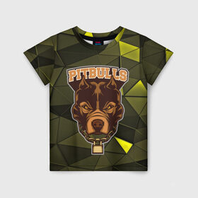 Детская футболка 3D с принтом Pitbulls в Белгороде, 100% гипоаллергенный полиэфир | прямой крой, круглый вырез горловины, длина до линии бедер, чуть спущенное плечо, ткань немного тянется | dog | pitbulls | абстракция | геометрия | животные | собака | треугольники | цепь