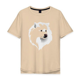 Мужская футболка хлопок Oversize с принтом Самоед в Белгороде, 100% хлопок | свободный крой, круглый ворот, “спинка” длиннее передней части | ездовая собака | ес | лайка | самоедская собака