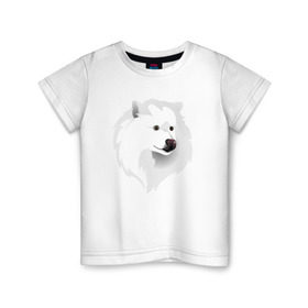 Детская футболка хлопок с принтом Самоед в Белгороде, 100% хлопок | круглый вырез горловины, полуприлегающий силуэт, длина до линии бедер | ездовая собака | ес | лайка | самоедская собака
