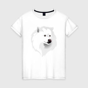 Женская футболка хлопок с принтом Самоед в Белгороде, 100% хлопок | прямой крой, круглый вырез горловины, длина до линии бедер, слегка спущенное плечо | ездовая собака | ес | лайка | самоедская собака