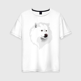 Женская футболка хлопок Oversize с принтом Самоед в Белгороде, 100% хлопок | свободный крой, круглый ворот, спущенный рукав, длина до линии бедер
 | ездовая собака | ес | лайка | самоедская собака