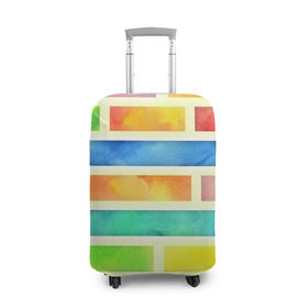 Чехол для чемодана 3D с принтом Bricks Watercolor в Белгороде, 86% полиэфир, 14% спандекс | двустороннее нанесение принта, прорези для ручек и колес | 3d | watercolor | кирпичики | клетка | радуга | текстуры | цветные линии