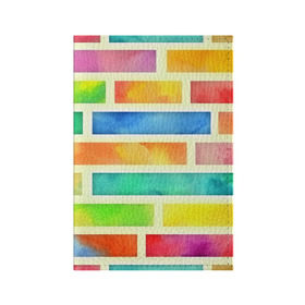 Обложка для паспорта матовая кожа с принтом Bricks Watercolor в Белгороде, натуральная матовая кожа | размер 19,3 х 13,7 см; прозрачные пластиковые крепления | Тематика изображения на принте: 3d | watercolor | кирпичики | клетка | радуга | текстуры | цветные линии