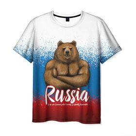 Мужская футболка 3D с принтом Russian Bear в Белгороде, 100% полиэфир | прямой крой, круглый вырез горловины, длина до линии бедер | bear | russia | медведь | патриотическая | россия | русский медведь | триколор | флаг рф