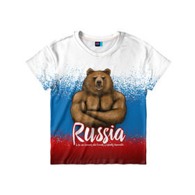 Детская футболка 3D с принтом Russian Bear в Белгороде, 100% гипоаллергенный полиэфир | прямой крой, круглый вырез горловины, длина до линии бедер, чуть спущенное плечо, ткань немного тянется | bear | russia | медведь | патриотическая | россия | русский медведь | триколор | флаг рф