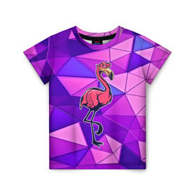 Детская футболка 3D с принтом Фламинго в Белгороде, 100% гипоаллергенный полиэфир | прямой крой, круглый вырез горловины, длина до линии бедер, чуть спущенное плечо, ткань немного тянется | bird | flyer | fowl | poultry | seabird | triangle | абстракция | животные | птицы | текстуры | тренд | треугольники | фламинго