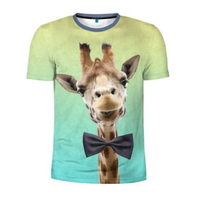 Мужская футболка 3D спортивная с принтом Жираф и бабочка в Белгороде, 100% полиэстер с улучшенными характеристиками | приталенный силуэт, круглая горловина, широкие плечи, сужается к линии бедра | жираф